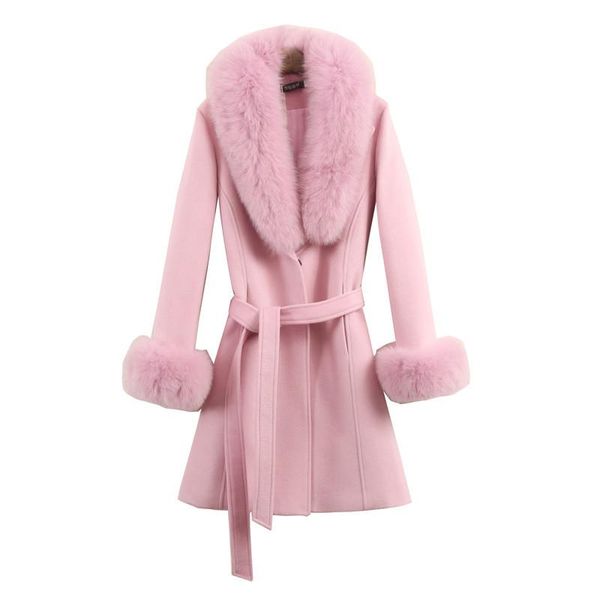 fur woman autumn winter elegant woolen coat female long section slim belt large coat detachable fur collar, Black
fur woman autumn winter elegant woolen coat female long section slim belt large coat detachable fur collar, Black