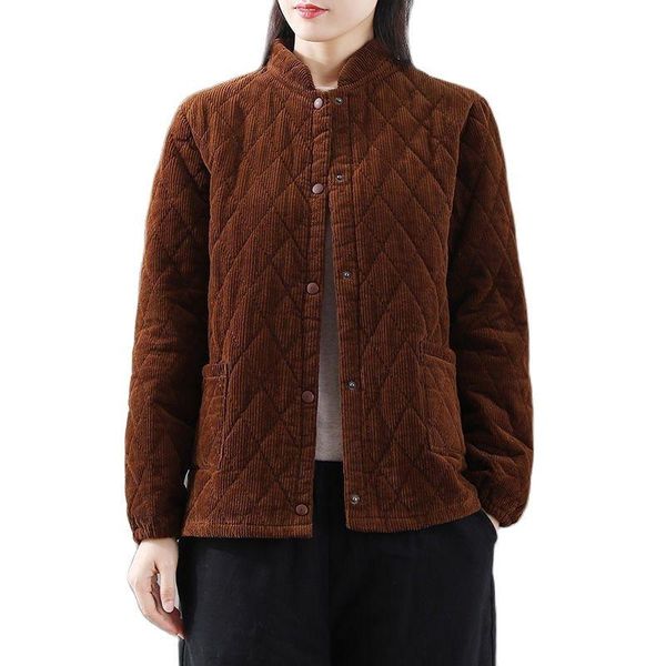 leather corduroy quilted jackets women loose coat stand collar 2022 autumn winter new cotton padded jacket solid color female overwear, Black
leather corduroy quilted jackets women loose coat stand collar 2022 autumn winter new cotton padded jacket solid color female overwear, Black
