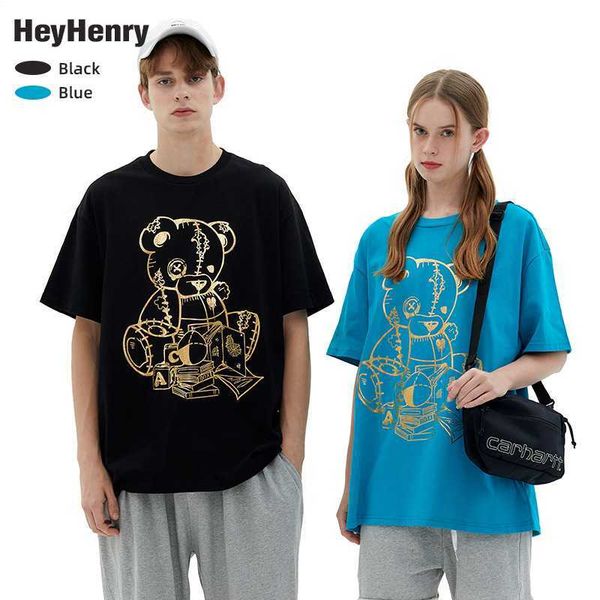 t shirt henry cartoon bear bronzing pattern shoulder short sleeve t-shirt couple round neck oversize men, White;black
t shirt henry cartoon bear bronzing pattern shoulder short sleeve t-shirt couple round neck oversize men, White;black