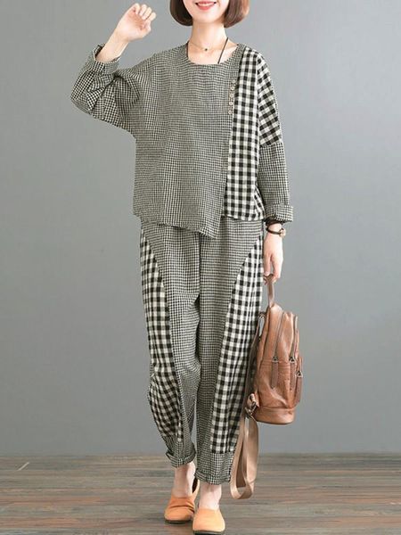 pants 2 piece sets women cotton linen casual suits new 2022 spring vintage style patchwork plaid loose female and pants d229, White
pants 2 piece sets women cotton linen casual suits new 2022 spring vintage style patchwork plaid loose female and pants d229, White