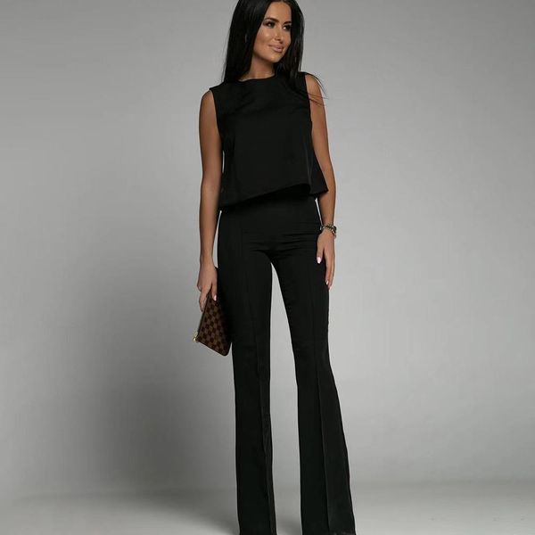 pants summer women fashion o neck ruffled trousers suit elegant solid color suit sleeveless high waist trousers two piece set, White
pants summer women fashion o neck ruffled trousers suit elegant solid color suit sleeveless high waist trousers two piece set, White