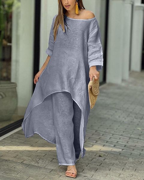 pants women two piece set summer irregular linen long sleeve round neck solid long loose pants sets high streetwear 2022, White
pants women two piece set summer irregular linen long sleeve round neck solid long loose pants sets high streetwear 2022, White
