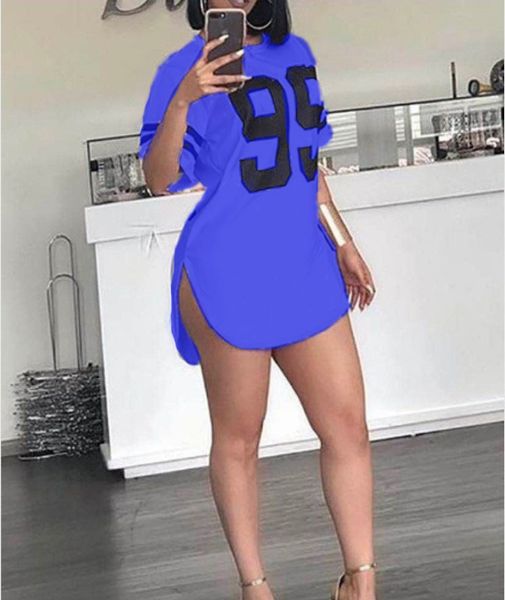 

Summer dress Women Dress Short Sleeve Hip Hop Number Printed Loose O Neck Sexy Split Mini Dresses Robe Femme Vestidos, Gray