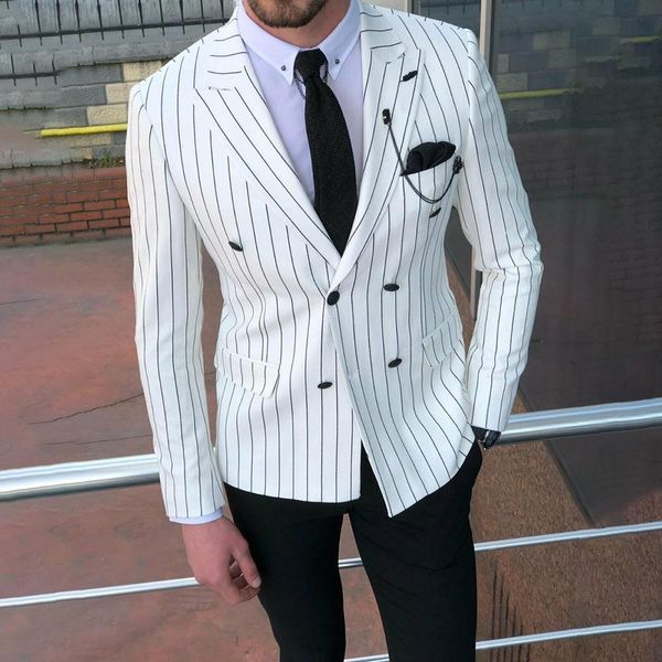 blazers white pinstripe peaked lapel tuxedo for groom wedding double breasted 2 piece jacket pants set formal mens suits costume homme, White;black
blazers white pinstripe peaked lapel tuxedo for groom wedding double breasted 2 piece jacket pants set formal mens suits costume homme, White;black