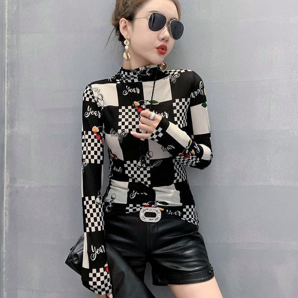 t-shirt #8903 plaid mesh t shirt women casual vintage tshirt femme thin long sleeve tshirt korean style women clothes half turtleneck, White
t-shirt #8903 plaid mesh t shirt women casual vintage tshirt femme thin long sleeve tshirt korean style women clothes half turtleneck, White