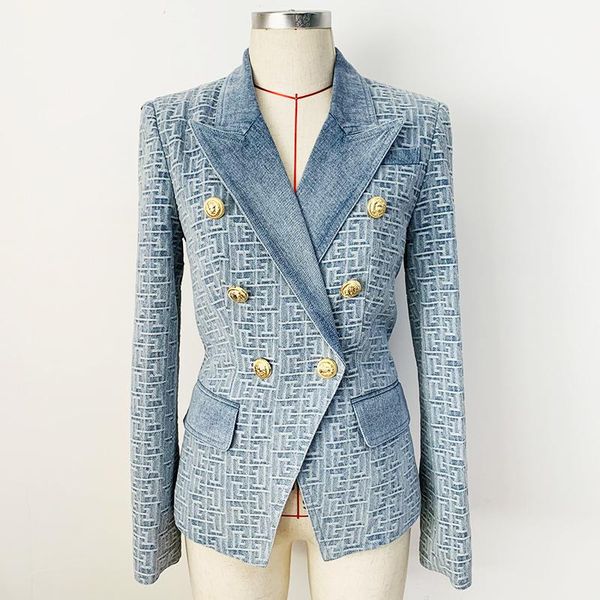 pants fashion 2022 designer jacket women slim fitting double breasted lion buttons geometric denim blazer, White
pants fashion 2022 designer jacket women slim fitting double breasted lion buttons geometric denim blazer, White