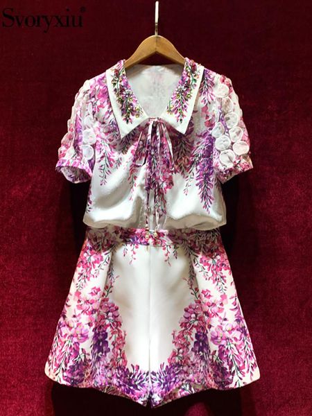 dress svoryxiu fashion designer summer shorts suits women's turndown collar beading flower print shirts and shorts two piece set, White
dress svoryxiu fashion designer summer shorts suits women's turndown collar beading flower print shirts and shorts two piece set, White