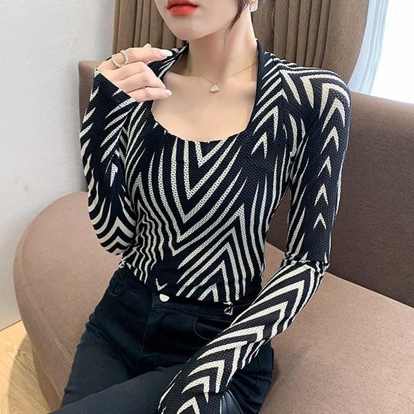 t-shirt #5831 black striped t shirt women square collar skinny womens tshirt long sleeve korean style thin woman tshirts spring autumn, White
t-shirt #5831 black striped t shirt women square collar skinny womens tshirt long sleeve korean style thin woman tshirts spring autumn, White