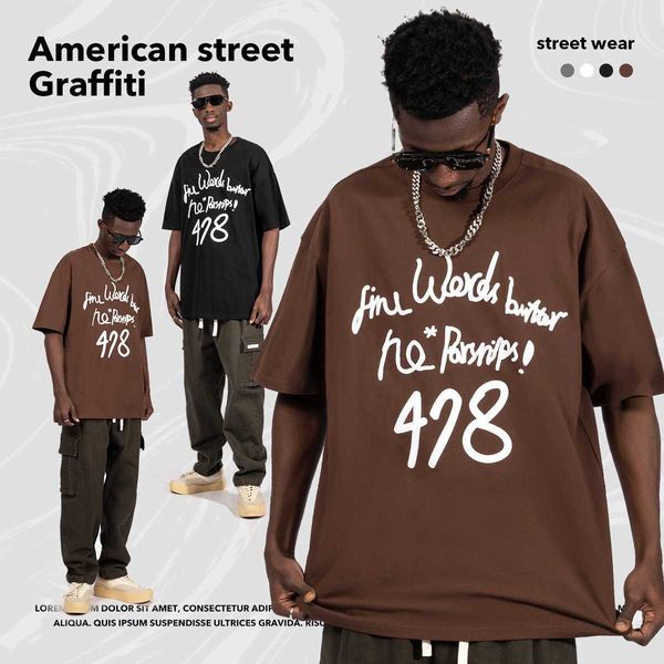 2023 t shirt american graffiti printing short-sleeved men and women's same style couple shoulder drop 220gt shirt loose wide summer, White;black
2023 t shirt american graffiti printing short-sleeved men and women's same style couple shoulder drop 220gt shirt loose wide summer, White;black