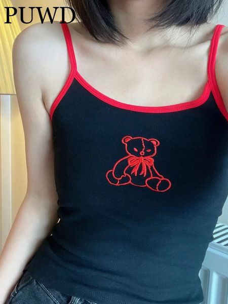 t-shirt puwd women bear embroidery black soft cotton camisole 2022 summer fashion ladies casual sweet girls knitted red edge top, White
t-shirt puwd women bear embroidery black soft cotton camisole 2022 summer fashion ladies casual sweet girls knitted red edge top, White