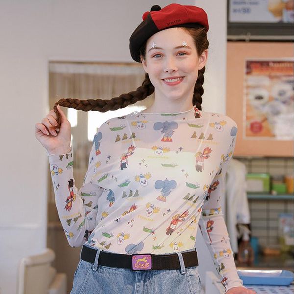 t-shirt sweet cute summer new young girls mesh tshirt long sleeve o neck cartoon printed women tshirts, White
t-shirt sweet cute summer new young girls mesh tshirt long sleeve o neck cartoon printed women tshirts, White