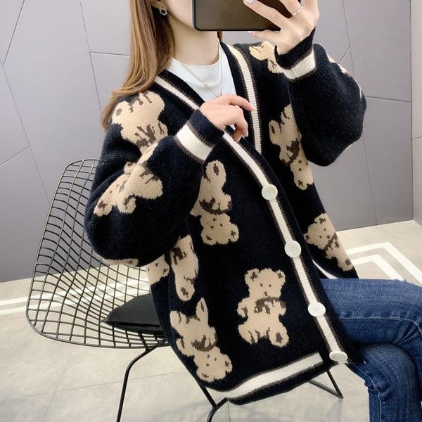 sweaters net red bear knitted sweater cardigan women's midlength 2021loose korean version of the vneck jacket oversized cardigan, White;black
sweaters net red bear knitted sweater cardigan women's midlength 2021loose korean version of the vneck jacket oversized cardigan, White;black