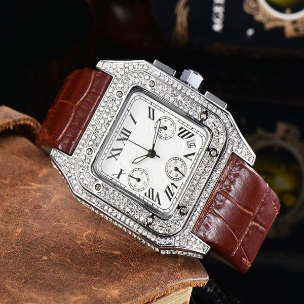 all dials working satch mens watch luxury full diamonds watches with calendar leather strap brand quartz wristwatch for me3386, Slivery;brown
all dials working satch mens watch luxury full diamonds watches with calendar leather strap brand quartz wristwatch for me3386, Slivery;brown