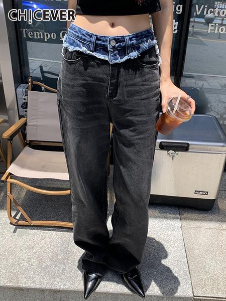 jeans chicever patchwork colorblock fake two jeans for women gathered waist long straight denim pants female clothes fashion style new, Blue
jeans chicever patchwork colorblock fake two jeans for women gathered waist long straight denim pants female clothes fashion style new, Blue