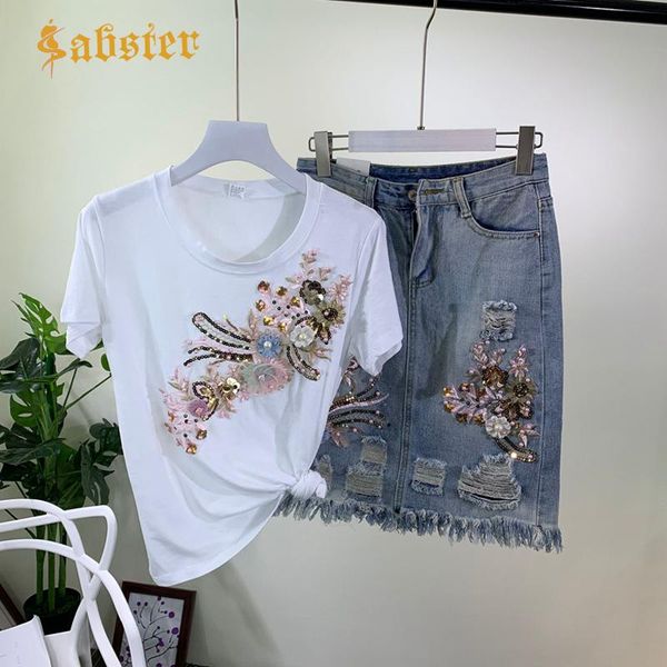 dress 2019 women sequined 3d flower cotton tshirts + denim skirt 2pcs clothing sets casual mid calf skirts suits xz047, White
dress 2019 women sequined 3d flower cotton tshirts + denim skirt 2pcs clothing sets casual mid calf skirts suits xz047, White