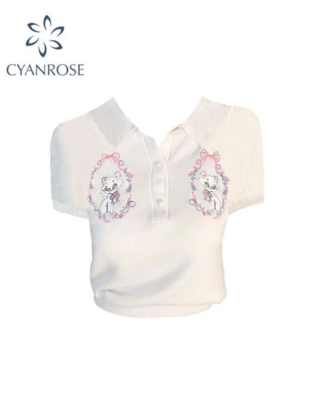 t-shirt knitted women tees y2k cropped tees girl cute clothing streetwear short sleeve poloneck kawaii cat embroidery t shirt, White
t-shirt knitted women tees y2k cropped tees girl cute clothing streetwear short sleeve poloneck kawaii cat embroidery t shirt, White