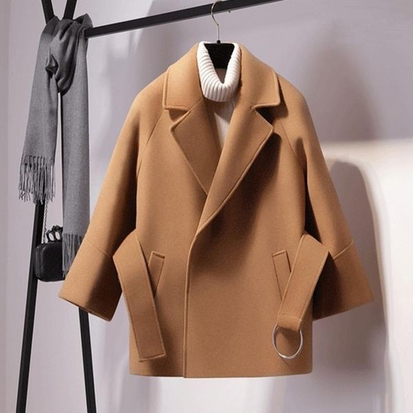 fur new women woolen jacket korean wool waist lapel coat autumn loose long sleeve solid color wild student short cape clothing, Black
fur new women woolen jacket korean wool waist lapel coat autumn loose long sleeve solid color wild student short cape clothing, Black