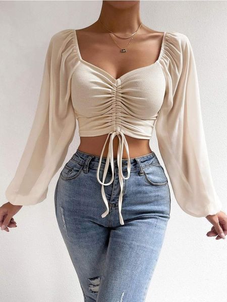 t-shirt pit stitched chiffon drawstring navel mesh lantern sleeves skinny fashion women blouses casual vneck office commuter shirts, White
t-shirt pit stitched chiffon drawstring navel mesh lantern sleeves skinny fashion women blouses casual vneck office commuter shirts, White