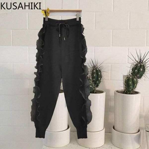 capris kusahiki 2022 new knitted harem pants korean ruffle patch long trousers causal lace up high waist sweater pant pantalones, Black;white
capris kusahiki 2022 new knitted harem pants korean ruffle patch long trousers causal lace up high waist sweater pant pantalones, Black;white