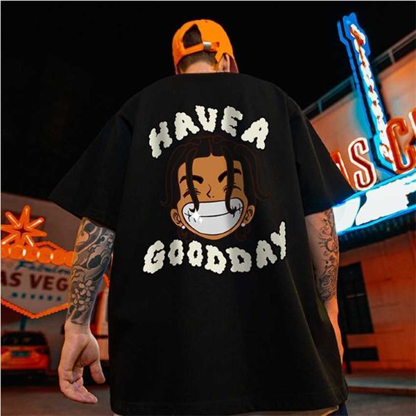 china-chic cartoon print short t-shirt men's summer fashion ins street hip hop half sleeve, White;black
china-chic cartoon print short t-shirt men's summer fashion ins street hip hop half sleeve, White;black