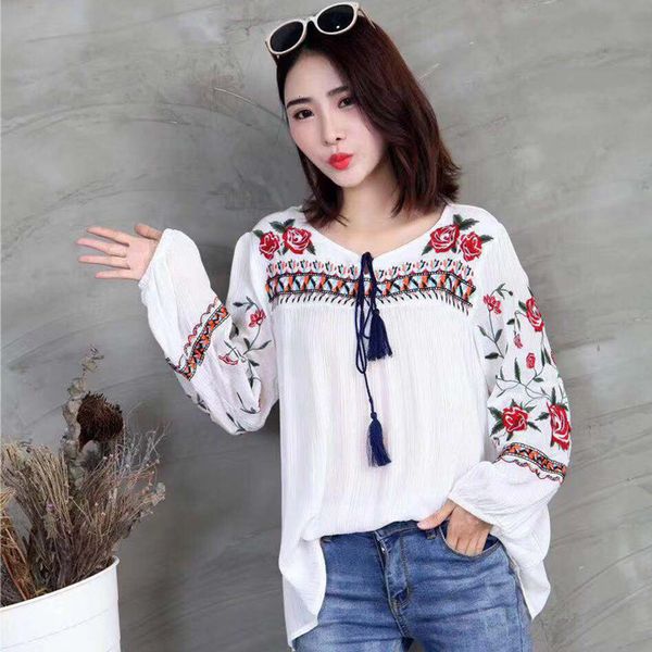 women's blouses shirts spring autumn fashion ethnic v neck viscose floral embroidery blouse women long sleeve pullover 230421, White
women's blouses shirts spring autumn fashion ethnic v neck viscose floral embroidery blouse women long sleeve pullover 230421, White