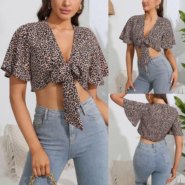 women's blouses 2023 women's leopard shirt casual fashion short sleeve strap top, White
women's blouses 2023 women's leopard shirt casual fashion short sleeve strap top, White