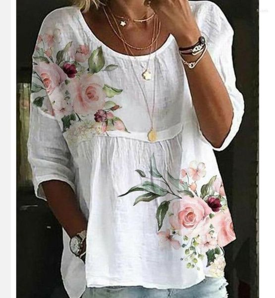 women's blouses fashion loose shirt woman elegant round-neck printed casual holiday weekend top, White
women's blouses fashion loose shirt woman elegant round-neck printed casual holiday weekend top, White