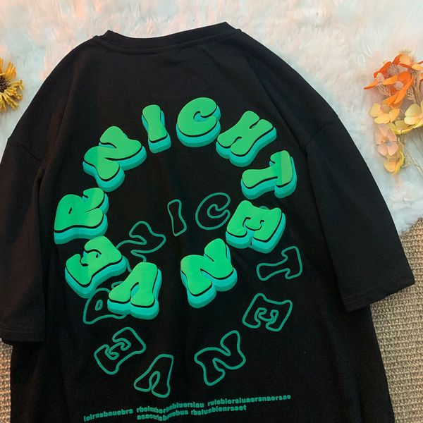 men's tshirts american style retro ghosting letter printed short sleeved t shirt for men and women summer loose design couple casual 23, White;black
men's tshirts american style retro ghosting letter printed short sleeved t shirt for men and women summer loose design couple casual 23, White;black