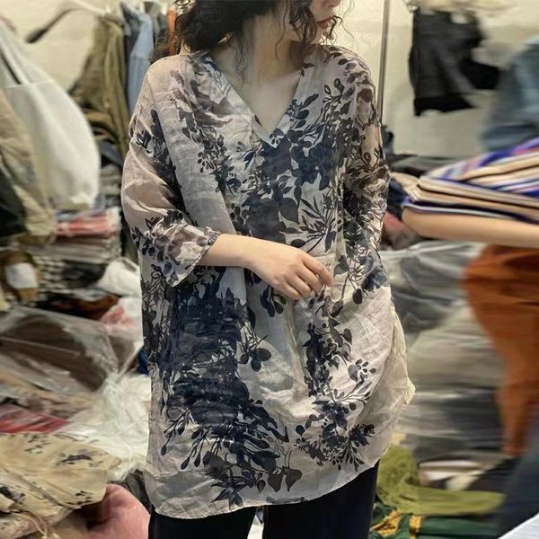 t-shirt 2022 summer new arts style women 3/4 sleeve loose tshirt vintage print cotton linen vneck tee shirt femme casual c255, White
t-shirt 2022 summer new arts style women 3/4 sleeve loose tshirt vintage print cotton linen vneck tee shirt femme casual c255, White