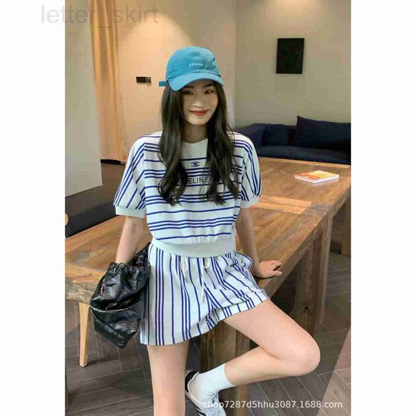 two piece dress designer 23 summer new refreshing blue stripe set with drop shoulder bat sleeve design short elastic shorts ihwk, White
two piece dress designer 23 summer new refreshing blue stripe set with drop shoulder bat sleeve design short elastic shorts ihwk, White