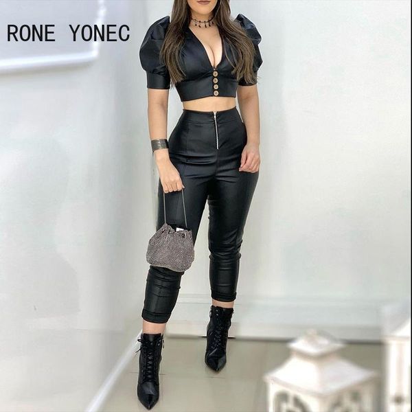 pants women solid short puff sleeves casual crop button bright line decoration skinny black pant sets, White
pants women solid short puff sleeves casual crop button bright line decoration skinny black pant sets, White