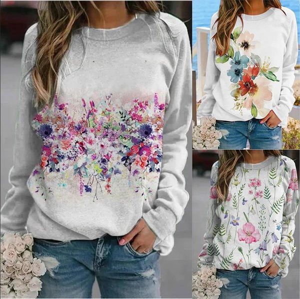 t-shirt 2022 women autumn and winter new longsleeved round neck longsleeved floral print longsleeved tshirt top, White 
t-shirt 2022 women autumn and winter new longsleeved round neck longsleeved floral print longsleeved tshirt top, White