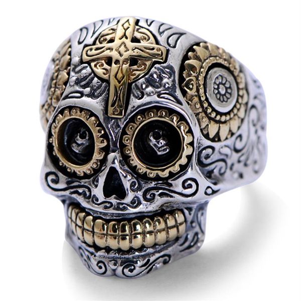 real solid 925 sterling silver skull rings for men retro pure gold color cross and sun fower engraved vintage punk jewelry c181228244d, Slivery;golden
real solid 925 sterling silver skull rings for men retro pure gold color cross and sun fower engraved vintage punk jewelry c181228244d, Slivery;golden