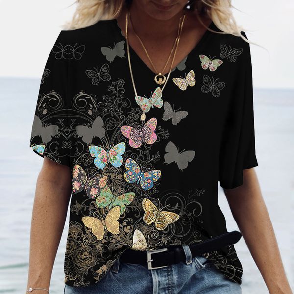 women's t-shirt butterfly printed t-shirt 3d v-neck cotton fashion short sleeve casual basic girl's clothing harajuku clothes 230, White
women's t-shirt butterfly printed t-shirt 3d v-neck cotton fashion short sleeve casual basic girl's clothing harajuku clothes 230, White