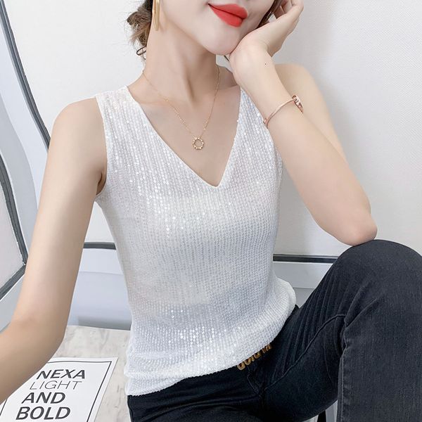 women's tanks camis 7170 black white sequines women vneck slim sleeveless s summer basic party femme thin s3xl 230422
women's tanks camis 7170 black white sequines women vneck slim sleeveless s summer basic party femme thin s3xl 230422
