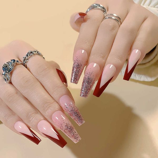 false nails french glitter artificial nails extra long pink wearing nails for professional nail salon j230421, Red;gold
false nails french glitter artificial nails extra long pink wearing nails for professional nail salon j230421, Red;gold