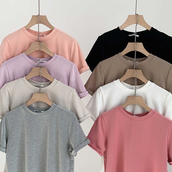 women's brushed t-shirt 2023 early spring korean version new ins versatile casual slim round neck short sleeve, White