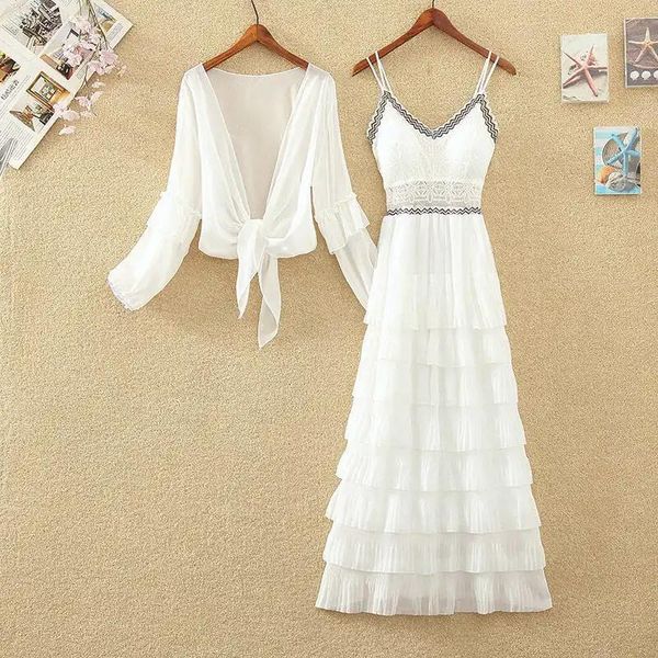 dress suspender dress suit female 2022 summer new fashion chiffon cardigan tube lace mesh stitching layered cake dress set, White
dress suspender dress suit female 2022 summer new fashion chiffon cardigan tube lace mesh stitching layered cake dress set, White