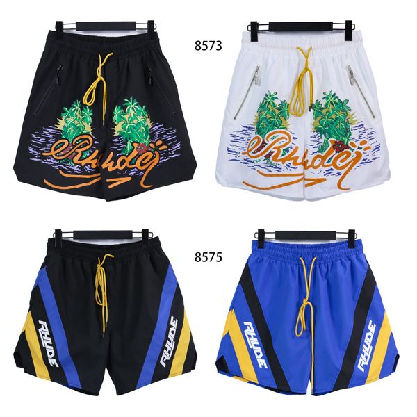 men summer coconut water ripple print rhude loose multi pocket zipper fly shorts, White;black
men summer coconut water ripple print rhude loose multi pocket zipper fly shorts, White;black