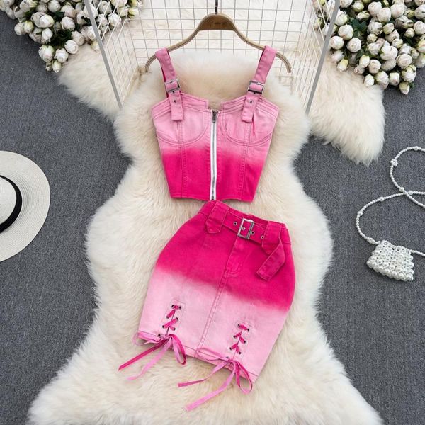 dress prepomp 2022 gradient pink sleeveless slim tank vest high waist short bandage denim skirt belt two piece set outfits gf443, White
dress prepomp 2022 gradient pink sleeveless slim tank vest high waist short bandage denim skirt belt two piece set outfits gf443, White