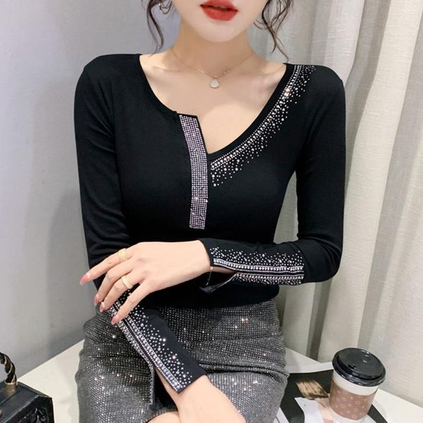 t-shirt women's tshirt new 2022 spring long sleeved vneck diamonds mesh elegant slim solid color women blusas, White
t-shirt women's tshirt new 2022 spring long sleeved vneck diamonds mesh elegant slim solid color women blusas, White