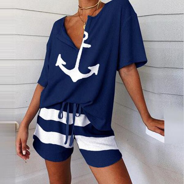 women's tracksuits summer 2pcs women tracksuit boat anchor print shirt shorts set spring elegant v neck pullover ladies sportswear suit, Gray
women's tracksuits summer 2pcs women tracksuit boat anchor print shirt shorts set spring elegant v neck pullover ladies sportswear suit, Gray