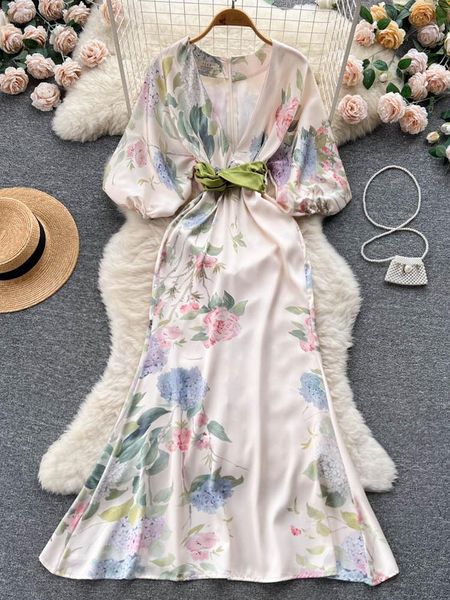 dresses yuoomuoo women dress elegant puff sleeve floral print aline long dress chic deep vneck party robe femme, Black;gray
dresses yuoomuoo women dress elegant puff sleeve floral print aline long dress chic deep vneck party robe femme, Black;gray