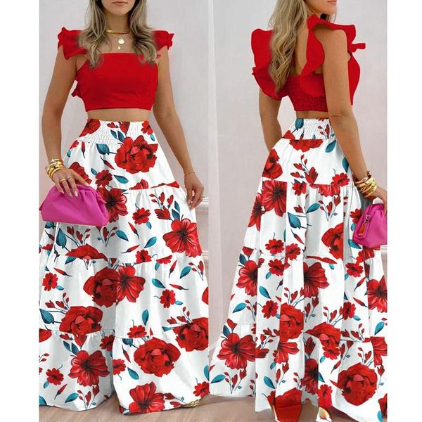 dress women slim floral print suit summer spaghetti strap square collar pleated stitching high waist skirt suit women 2piece suit, White
dress women slim floral print suit summer spaghetti strap square collar pleated stitching high waist skirt suit women 2piece suit, White