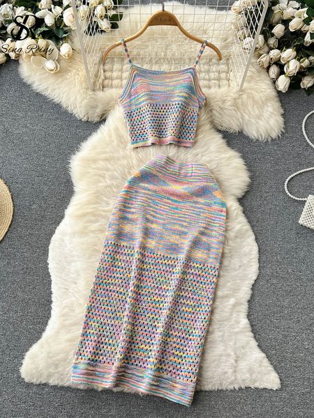 two piece dress singreiny hollow out rainbow set knitted mini camis hight waist knit mid dress women streetwear fashion two pieces suits 230, White
two piece dress singreiny hollow out rainbow set knitted mini camis hight waist knit mid dress women streetwear fashion two pieces suits 230, White