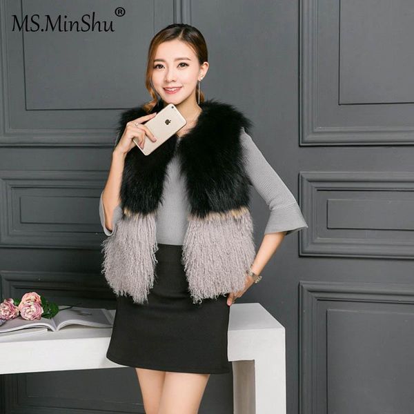 fur ms.minshu natural fur vest sleeveless fashion waistcoat winter long hair mongolian lamb fur jacket long fox fur vest patchwork, Black
fur ms.minshu natural fur vest sleeveless fashion waistcoat winter long hair mongolian lamb fur jacket long fox fur vest patchwork, Black