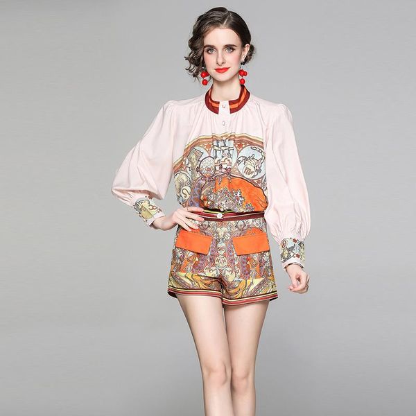 dress summer women's suit french retro stand collar printed long sleeve blouse+high waist wide leg shorts sets new female sets x011, White
dress summer women's suit french retro stand collar printed long sleeve blouse+high waist wide leg shorts sets new female sets x011, White