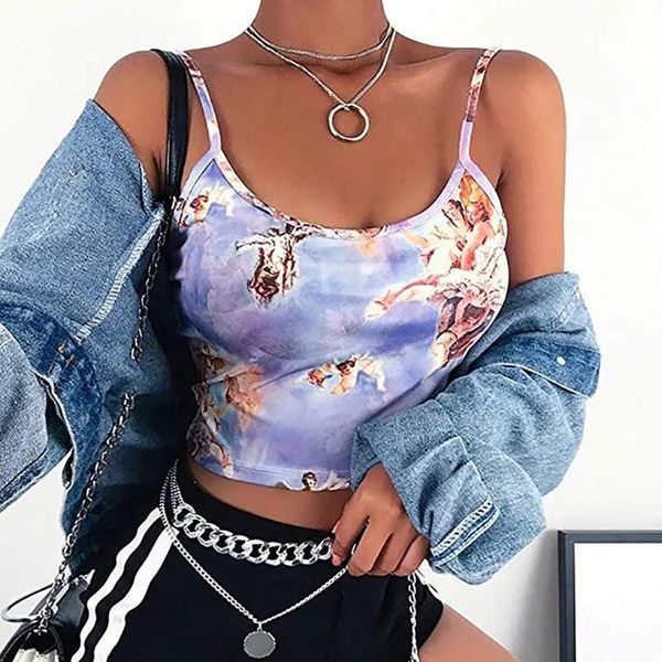 t-shirt slim sling angel print summer camisole women's streetwear short cropped navel bra top, White
t-shirt slim sling angel print summer camisole women's streetwear short cropped navel bra top, White