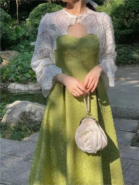 dress hstar spring summer 2022 korean style retro lace cardigan slim dress twopiece sets women elegant fashion female dress, White
dress hstar spring summer 2022 korean style retro lace cardigan slim dress twopiece sets women elegant fashion female dress, White