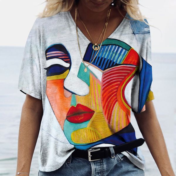 women's t-shirt t-shirt abstract art face print girls clothing 3d oversized classic short sleeve female fashion casual streetwear 2304, White
women's t-shirt t-shirt abstract art face print girls clothing 3d oversized classic short sleeve female fashion casual streetwear 2304, White